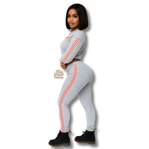 Chic Two Piece Lounge Set Cropped Top and Joggers with Side Stripe Details - Picture 3 of 4